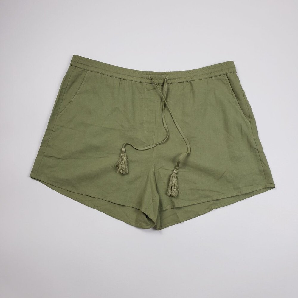 Andie Swim The Graciosa Short Women's XL Ivy Green Linen Blend Tassel Ties NWT - Picture 3 of 16